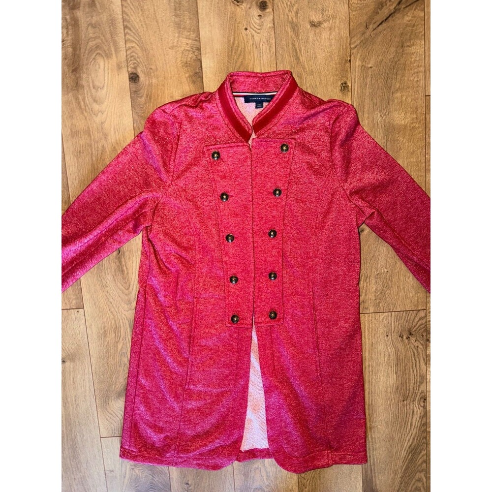 Women's Tommy Hilfiger Banded Collar Military Scooter Jacket Red Glitter LARGE
